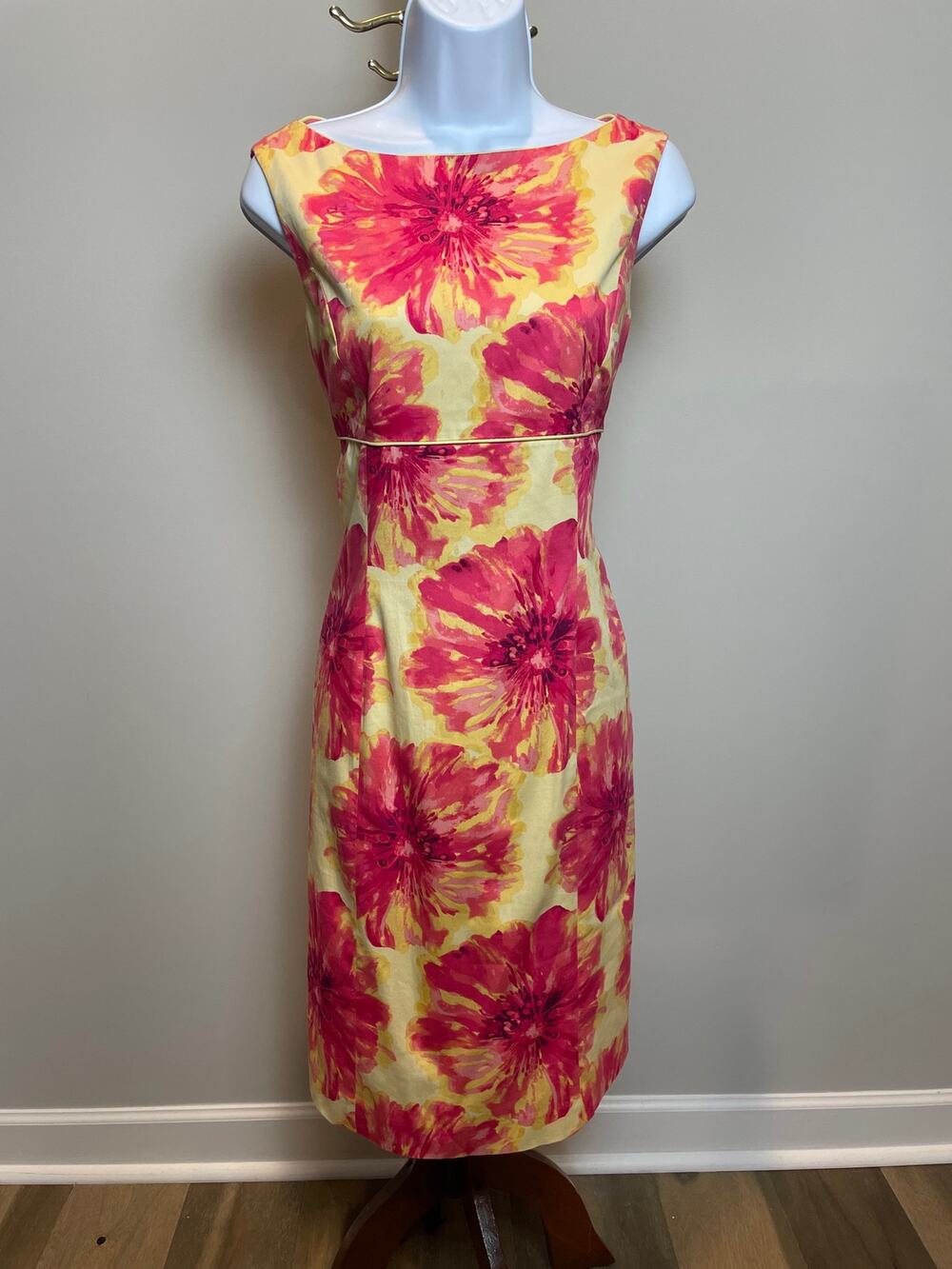 Alex Marie Yellow Pink Floral Fully Lined Cotton Dress Size 4